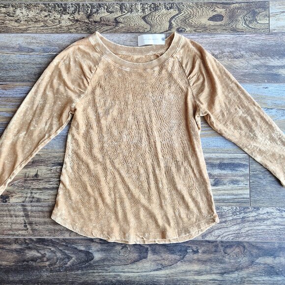 NWT Pilcro Anthropologie Acid Washed Raglan Top Cotton Knit Gold Orange - Picture 5 of 11